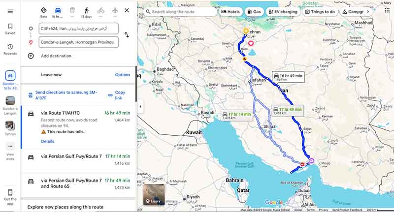 تهران تا کیش چند کیلومتر است؟